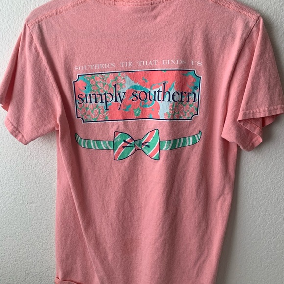 Simply Southern Pink bow T-shirt SZ S - Picture 2 of 2
